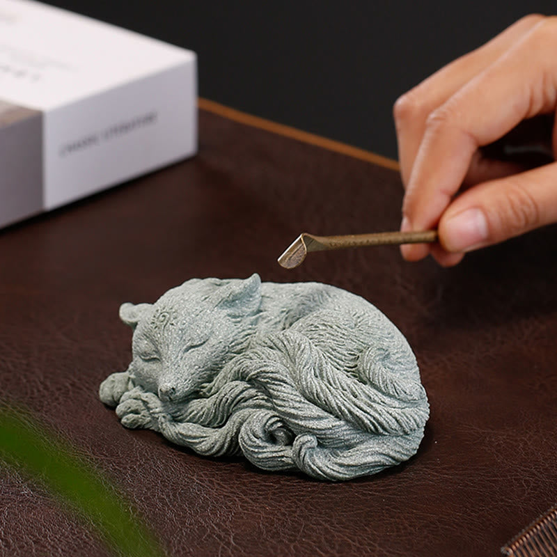 Buddha Stones Small Nine Tailed Fox Protection Home Tea Pet Figurine Decoration - image 3