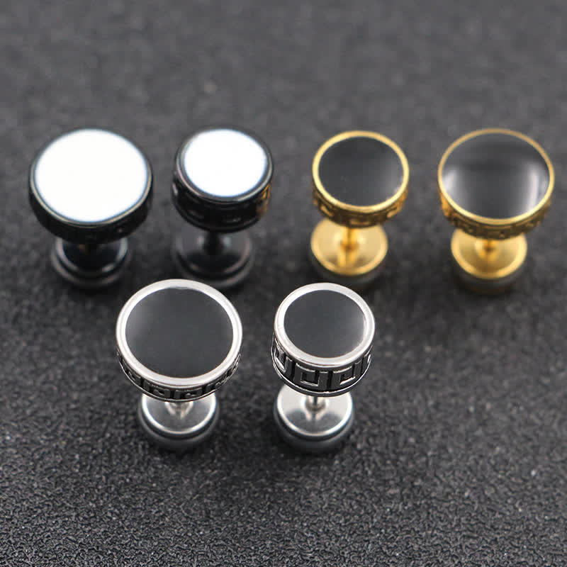 Buddha Stones Cool Men Titanium Steel Balance Round Stud Earrings - image 10
