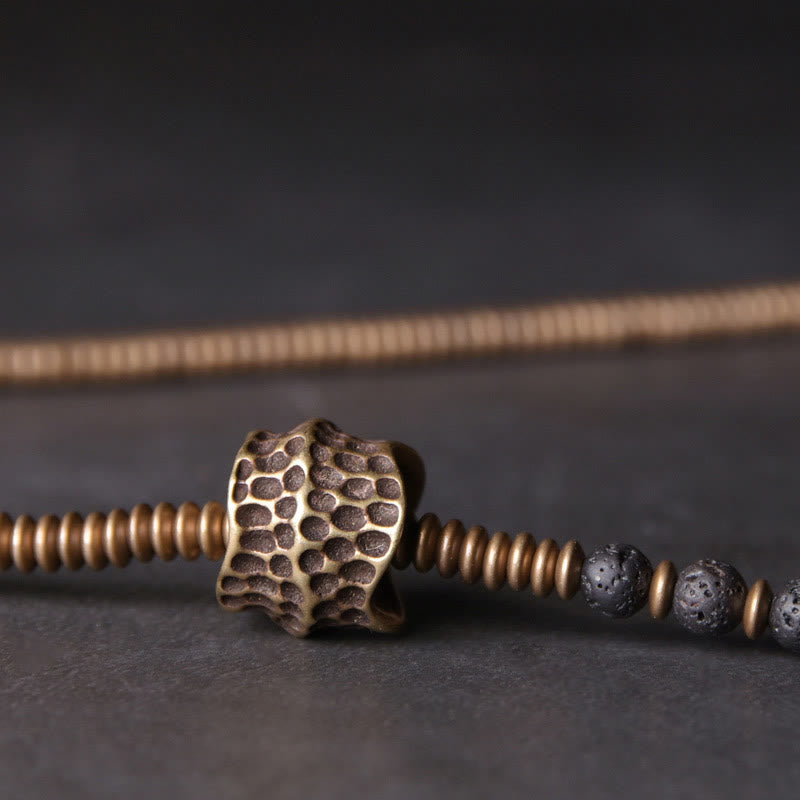 Buddha Stones Vintage Lava Rock Brass Copper Healing Multilayered Bracelet - image 4