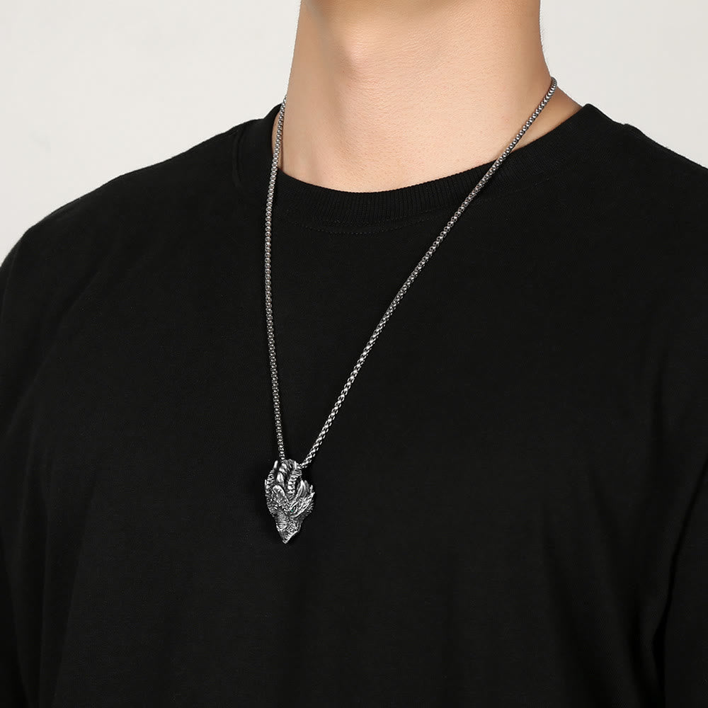 Buddha Stones Pure Tin Dragon Head Luck Protection Metal Necklace Pendant - image 5