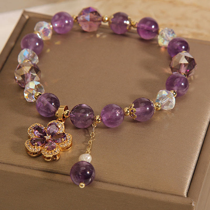 Natural Amethyst Pearl Flower Charm Positive Transformation Bracelet - image 4