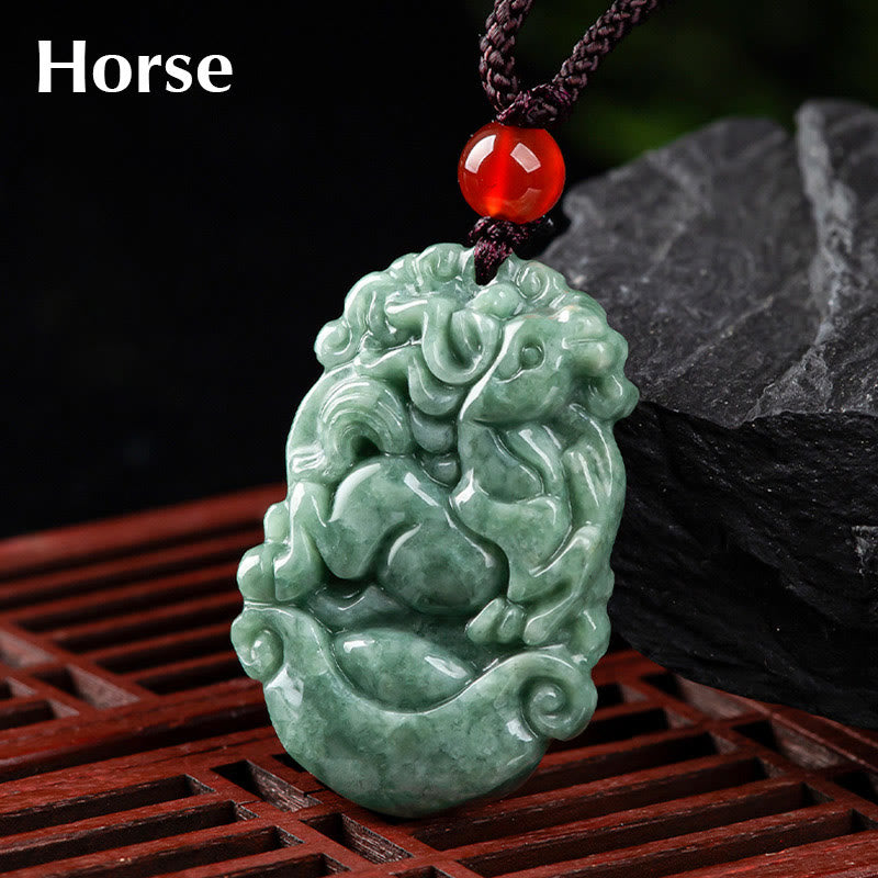 Buddha Stones Natural Jade 12 Chinese Zodiac Prosperity Necklace Pendant - Horse - image 19