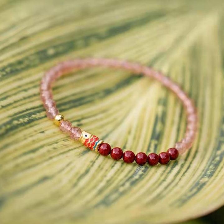 Buddha Stones Natural Strawberry Quartz Cinnabar Lucky Koi Fish Healing Bracelet - image 22