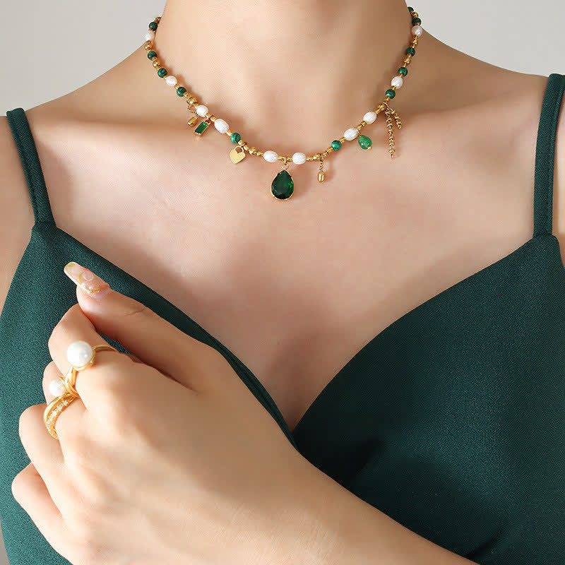 Pearl Bead Zircon Turquoise Calm Necklace Pendant - image 2