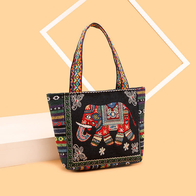 Buddha Stones Elephant Butterfly Embroidered Large Capacity Canvas Tote Bag Shoulder Bag - image 14