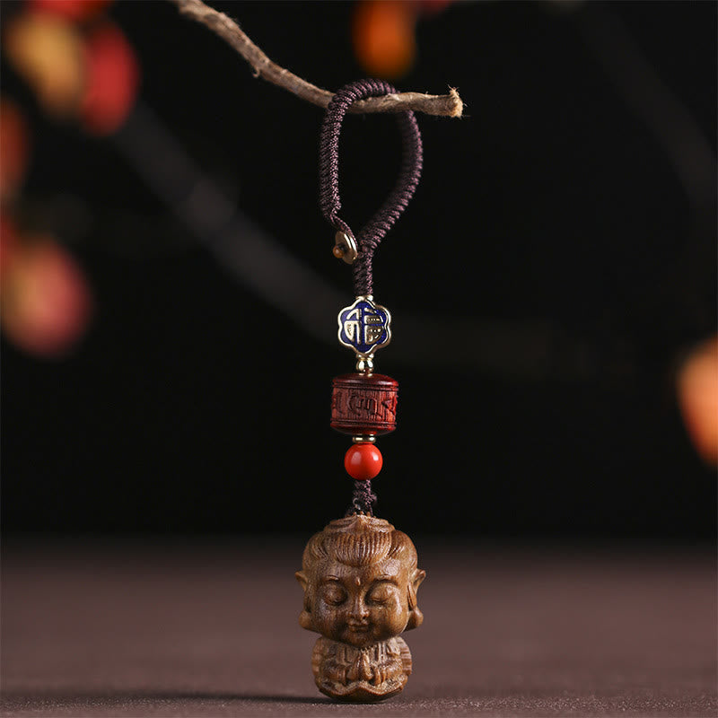 Chinese Zodiac Natal Buddha Green Sandalwood Om Mani Padme Hum Peace Key Chain - image 0