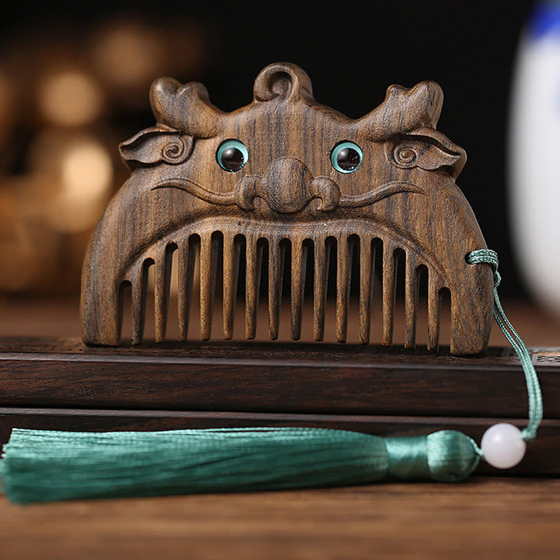 Chinese Zodiac Green Sandalwood Peace Mini Portable Comb - Chacate Preto Wood - Dragon - image 11