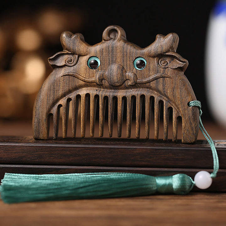 Chinese Zodiac Green Sandalwood Peace Mini Portable Comb - Chacate Preto Wood - Dragon - image 11