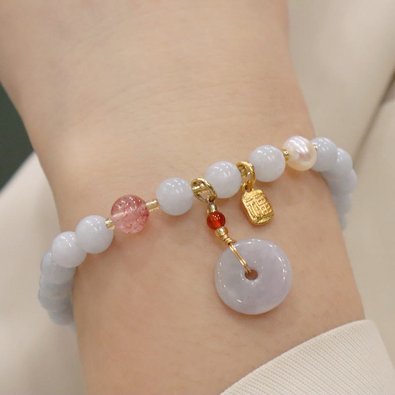 Buddha Stones Natural Aquamarine Chalcedony Serenity Rabbit Gourd Cat Charm Bracelet - Aquamarine Peace Buckle Fu Character - image 11