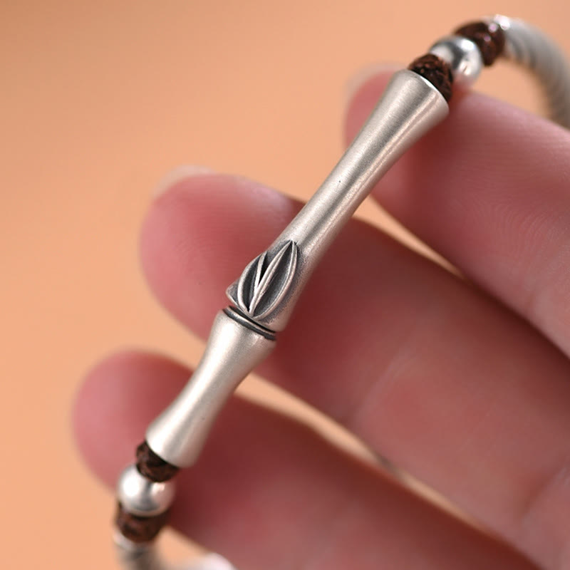 Buddha Stones 999 Sterling Silver Bamboo Pattern Cicada Luck Wealth Bracelet - image 9