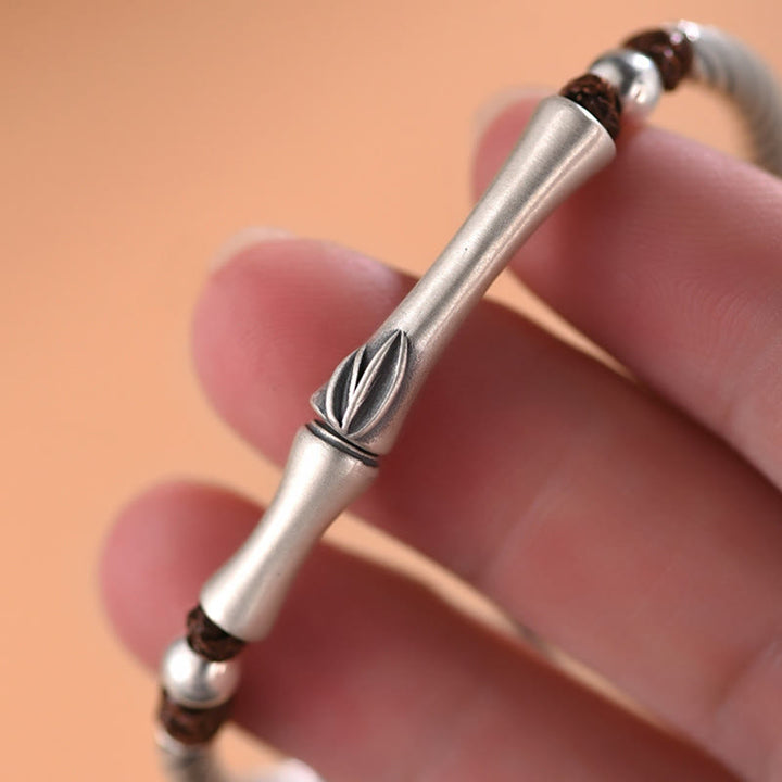 Buddha Stones 999 Sterling Silver Bamboo Pattern Cicada Luck Wealth Bracelet - image 9