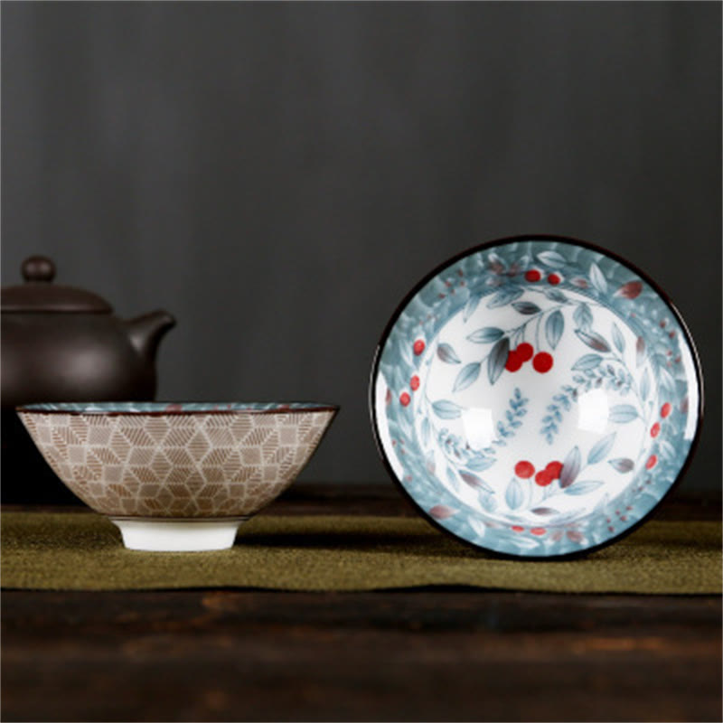 Buddha Stones Flowers Fu Character Mountains Lotus Cherry Blossoms Ceramic Teacup Kung Fu Tea Cup - Red Cherry Sky Blue Branches 8.5cm*4cm*90ml - image 37