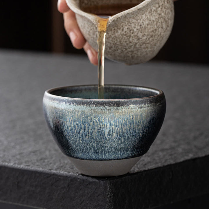 Buddha Stones Vintage Chinese Silver Blue Jianzhan Kiln Change Porcelain Teacup Kung Fu Tea Cup - image 4