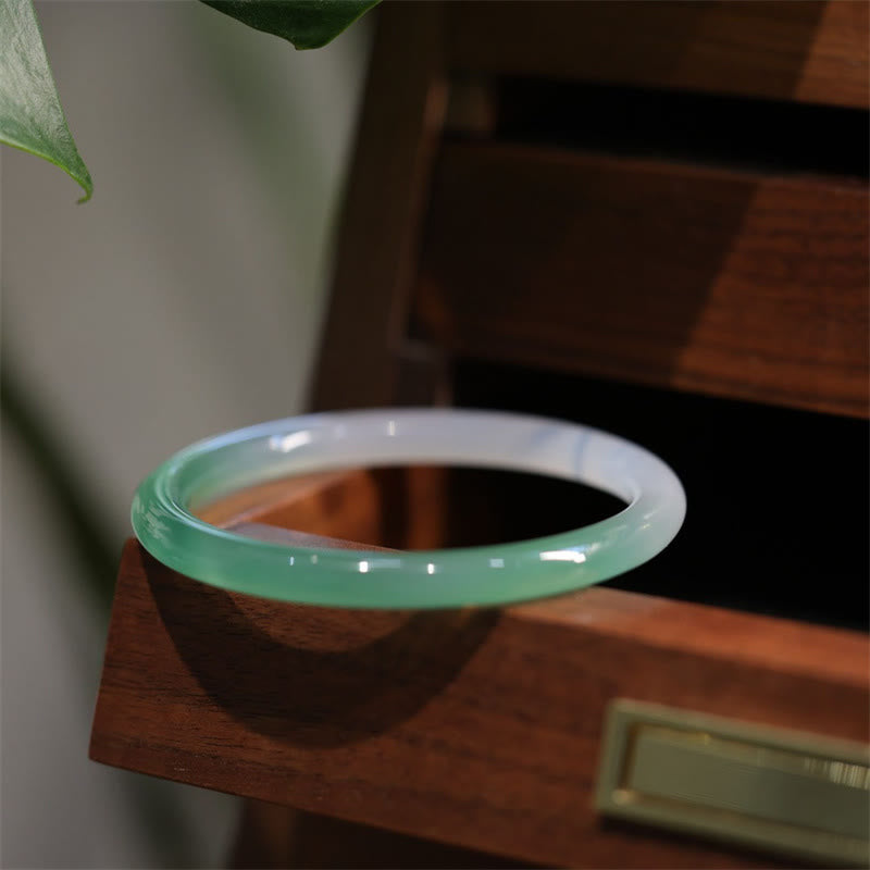 Buddha Stones Natural White And Green Chalcedony Agate Positive Cuff Bracelet Bangle - image 2