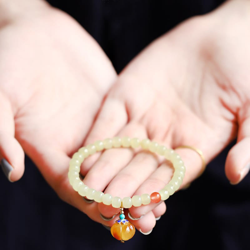 Natural Hetian Jade Pumpkin Amber Red Agate Crystal Prosperity Bracelet - image 7