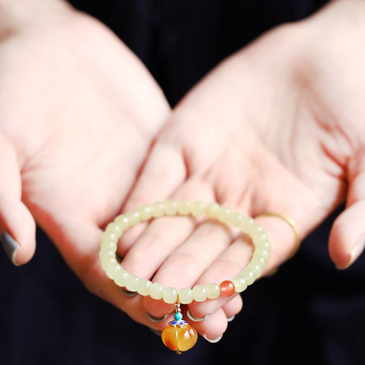 Natural Hetian Jade Pumpkin Amber Red Agate Crystal Prosperity Bracelet - image 7