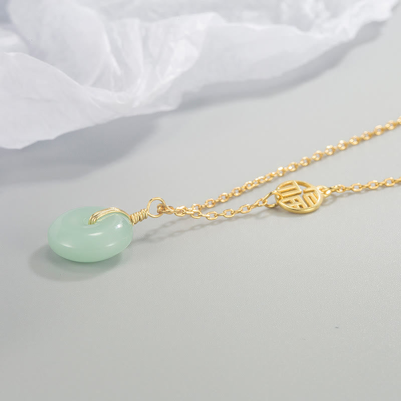 Buddha Stones Jade Fu Character Copper Coin Peace Buckle Abundance Necklace Pendant - image 4