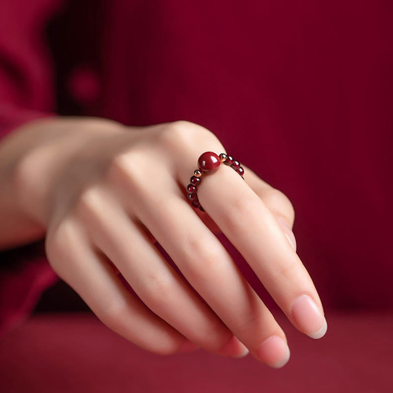 Buddha Stones Garnet Cinnabar Lucky Bead PiXiu Om Mani Padme Hum Rose Protection Ring - image 5
