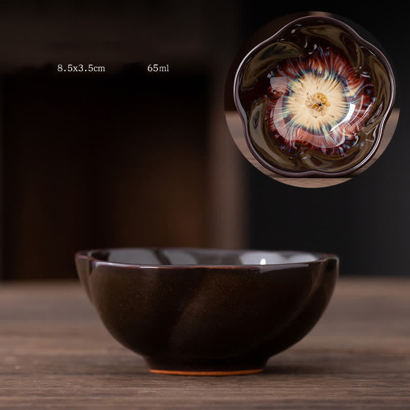 Buddha Stones Peach Blossom Pattern Ceramic Teacup Flower Tea Cups - DarkRed - image 6