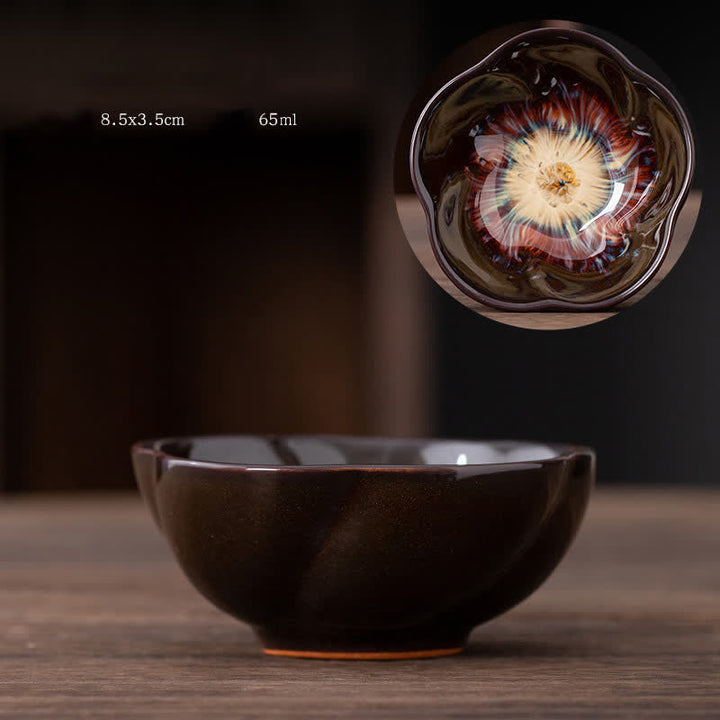Buddha Stones Peach Blossom Pattern Ceramic Teacup Flower Tea Cups - DarkRed - image 6