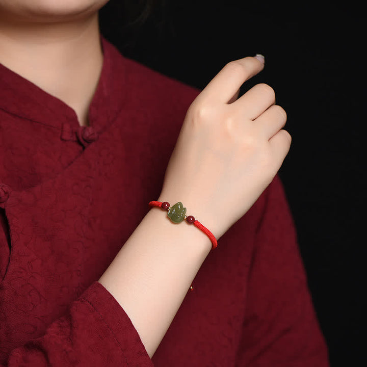 Year of the Rabbit Hetian Jade Bunny Cinnabar Beaded Abundance String Bracelet - image 2