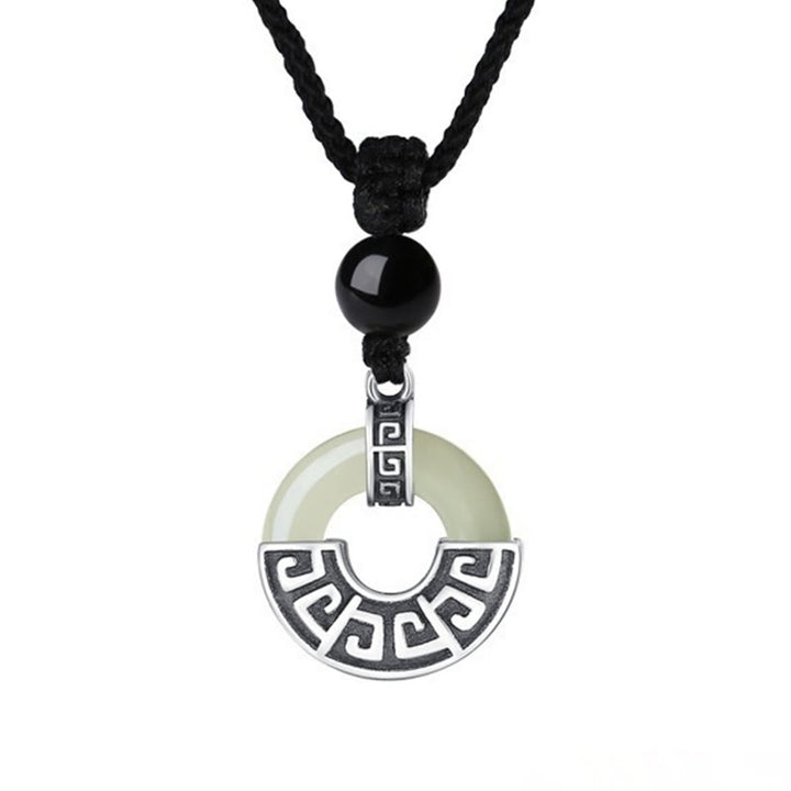 Buddha Stones 925 Sterling Silver Natural Hetian Jade Peace Buckle Prosperity Necklace Pendant - image 9