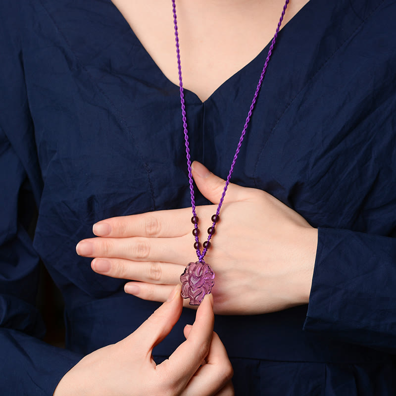 Buddha Stones Natural Amethyst White Crystal Citrine Nine Tailed Fox Luck Necklace Pendant - image 3