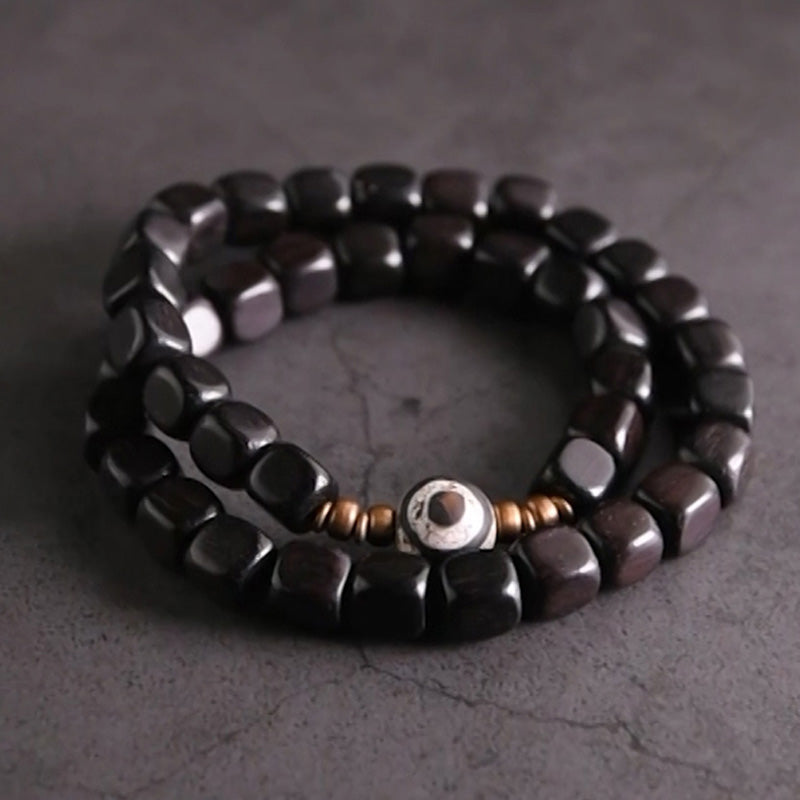 Buddha Stones Ebony Wood Dzi Bead Copper Peace Couple Bracelet - 18cm - image 0