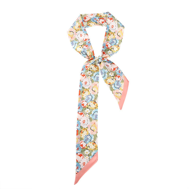 Buddha Stones Dunhuang Frescoes Mountains Sunset Floral Pattern 100% Mulberry Twilly Silk Neck Hair Scarf - Pink Flowers - image 17