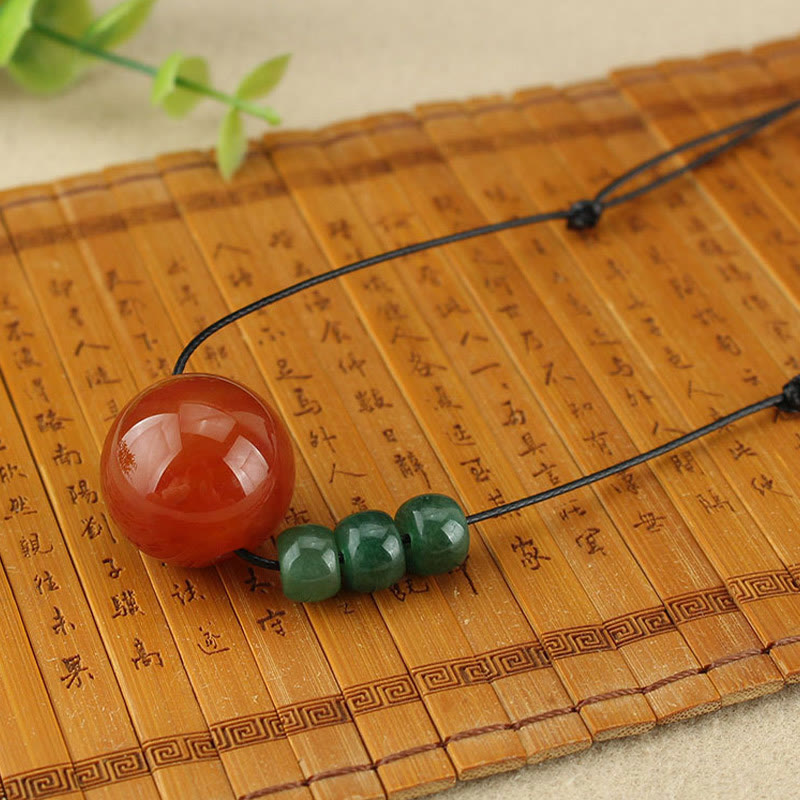 Buddha Stones Red Agate Green Aventurine Green Bodhi Seed Bead Calm Leather Rope Necklace Pendant - image 7