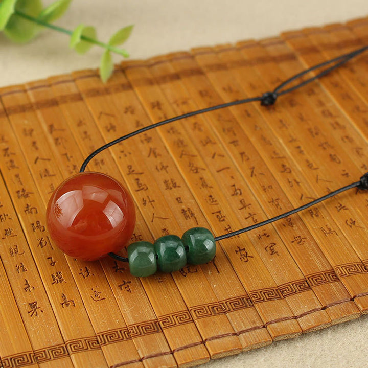 Buddha Stones Red Agate Green Aventurine Green Bodhi Seed Bead Calm Leather Rope Necklace Pendant - image 7
