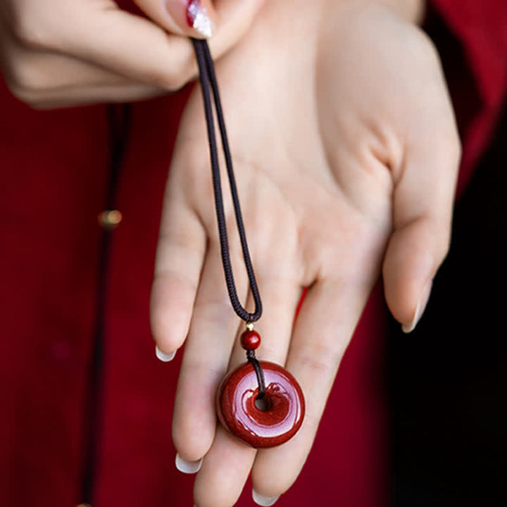 Buddha Stones Cinnabar Peace Buckle Calm Blessing Necklace Pendant - image 7