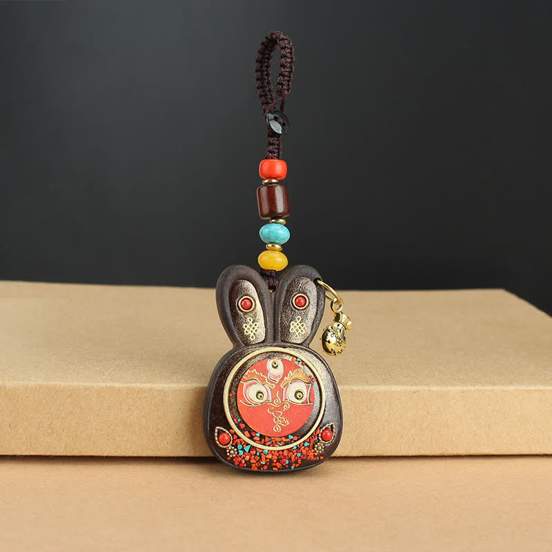 Tibet Ebony Five God of Wealth Thangka Key Chain - Red God of Wealth - image 3