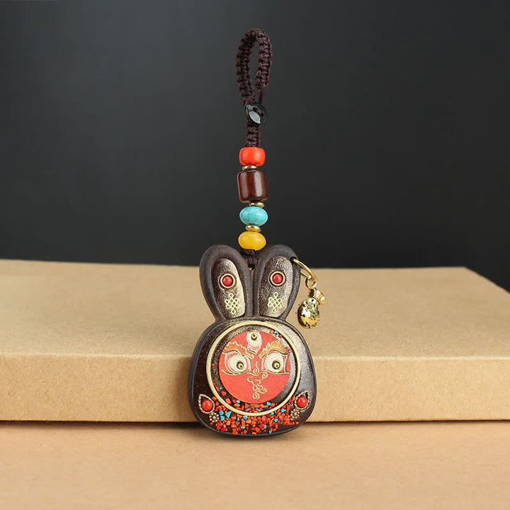 Tibet Ebony Five God of Wealth Thangka Key Chain - Red God of Wealth - image 3