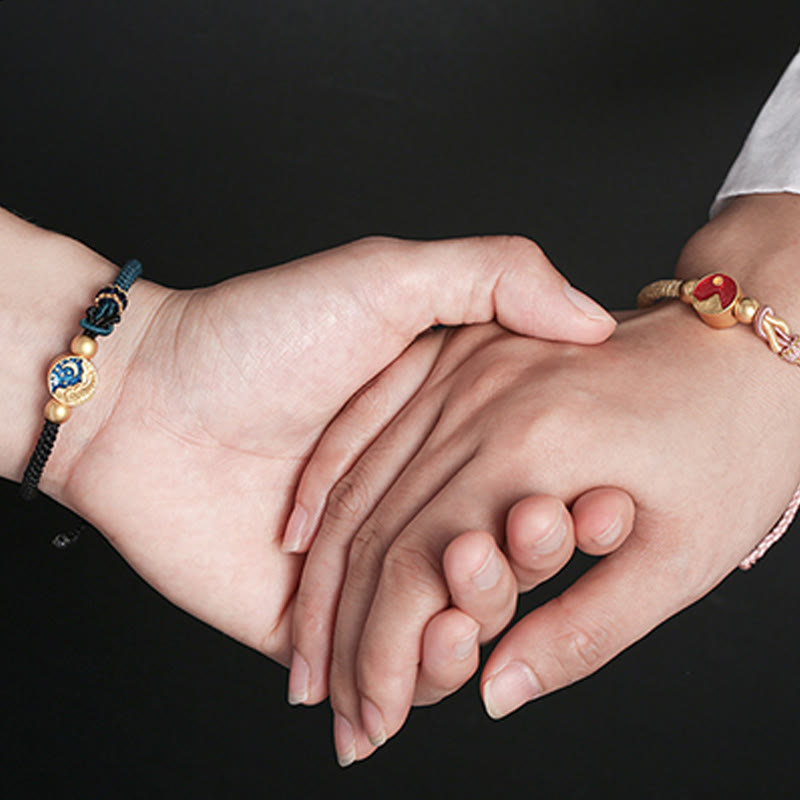 Buddha Stones Handmade Mountain and Sea Engraved Luck Two-Color String Couple Bracelet - image 2