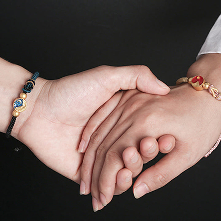 Buddha Stones Handmade Mountain and Sea Engraved Luck Two-Color String Couple Bracelet - image 2