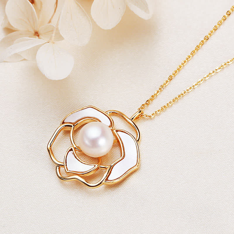 Buddha Stones 925 Sterling Silver Pearl Camellia Pattern Happiness Necklace Pendant Earrings - image 3