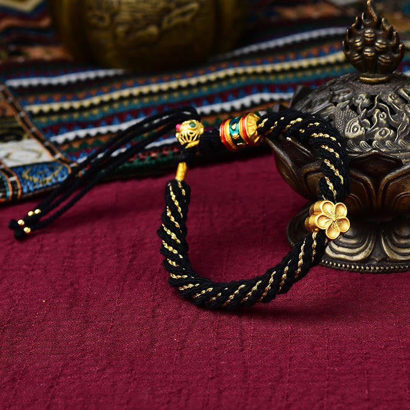 Buddha Stones Tibet Handmade Five God Of Wealth Luck Thangka Amulet Prayer Wheel Flower Charm Weave String Bracelet - image 6