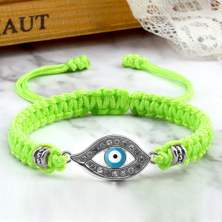 Buddha Stones Evil Eye Keep Away Evil Spirits String Bracelet - Light Green Light Blue Evil Eye - Silver Border - image 45