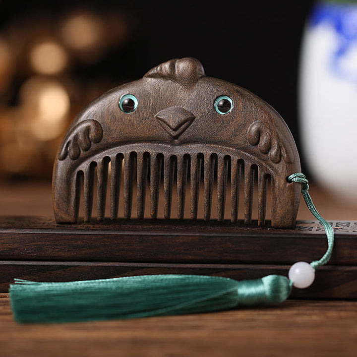 Chinese Zodiac Green Sandalwood Peace Mini Portable Comb - Chacate Preto Wood - Rooster - image 16