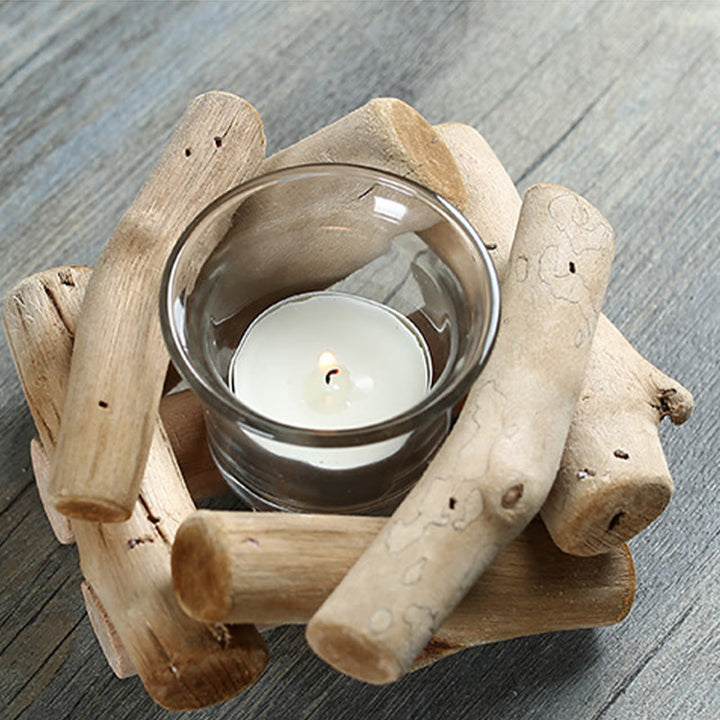 Buddha Stones Wood Candlestick Home Candle Holder Decoration - image 3