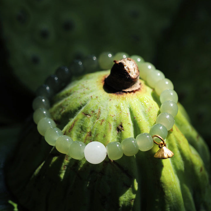 Buddha Stones Jade Lotus Abundance Adjustable Bracelet - image 1