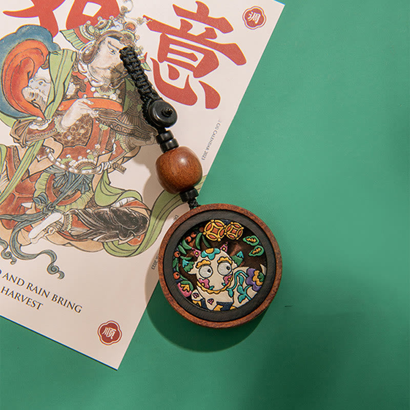 Buddha Stones Year Of The Dragon Hand Painted Chinese Zodiac Rosewood Carved Calm Key Chain - image 16