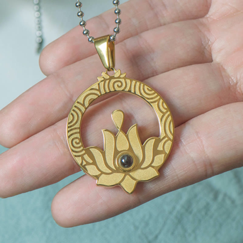 Buddha Stones Lotus Titanium Steel Enlightenment Projection Shurangama Mantra Necklace Pendant - image 9