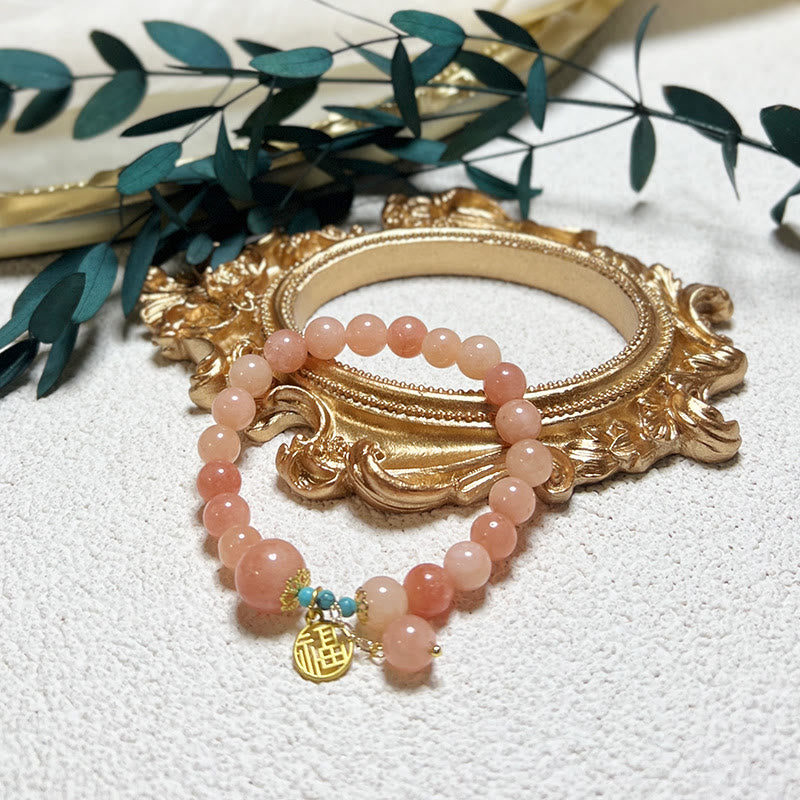Buddha Stones Natural Orange Stone Turquoise Fu Character Charm Luck Fortune Bracelet - image 5