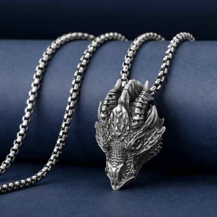 Buddha Stones Pure Tin Dragon Head Luck Protection Metal Necklace Pendant - image 2