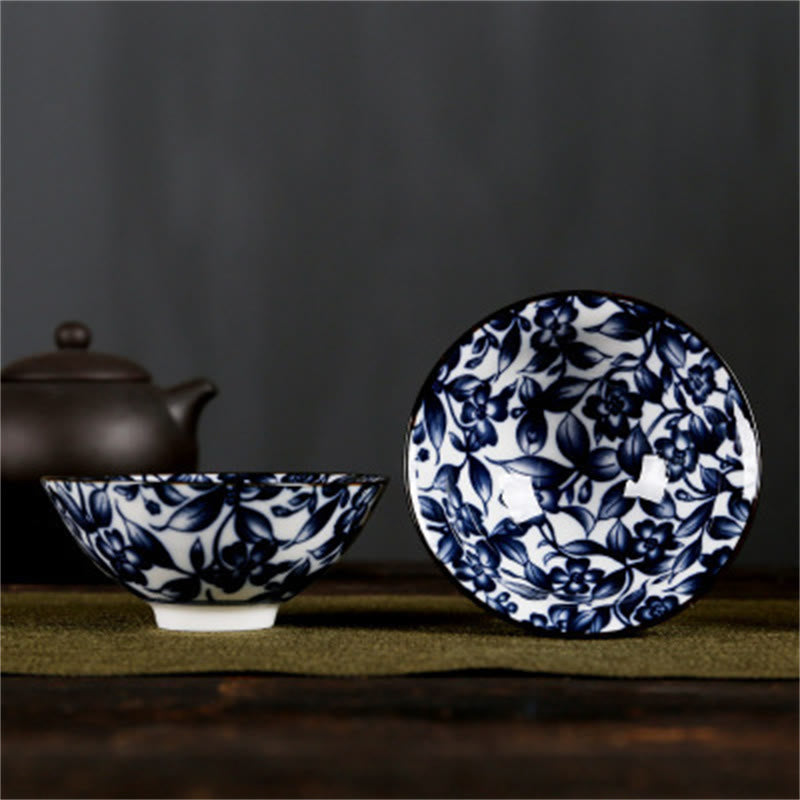Buddha Stones Flowers Fu Character Mountains Lotus Cherry Blossoms Ceramic Teacup Kung Fu Tea Cup - Dark Blue Flower 8.5cm*4cm*90ml - image 42