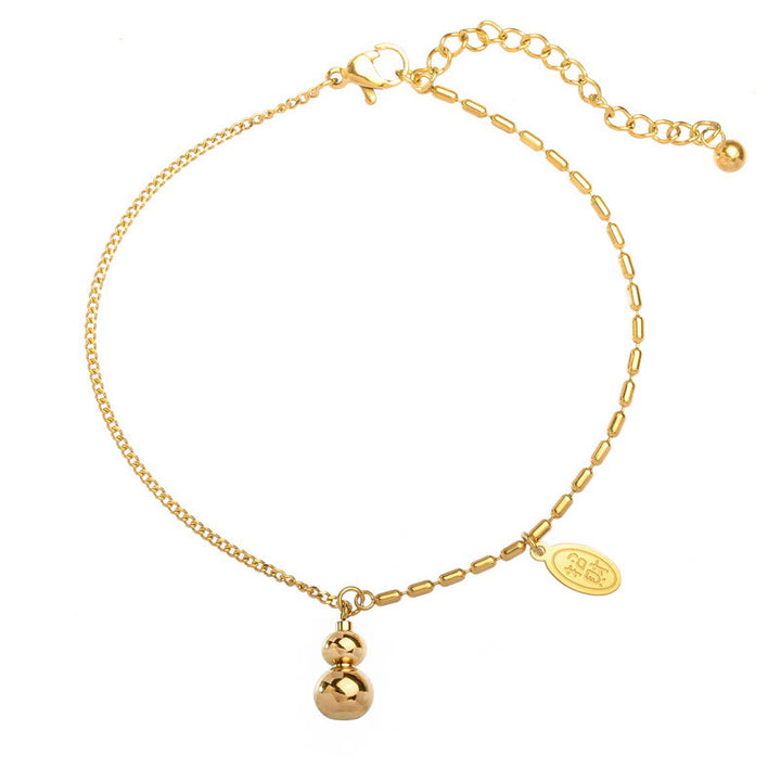 Buddha Stones 18k Gold Lucky Gourd Design Wealth Buckle Anklet - image 6