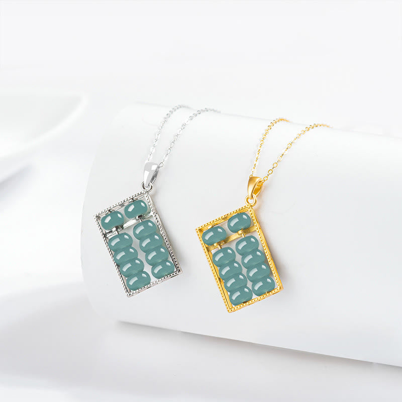 Buddha Stones 925 Sterling Silver Natural Jade Abacus Pattern Abundance Necklace Pendant - image 1