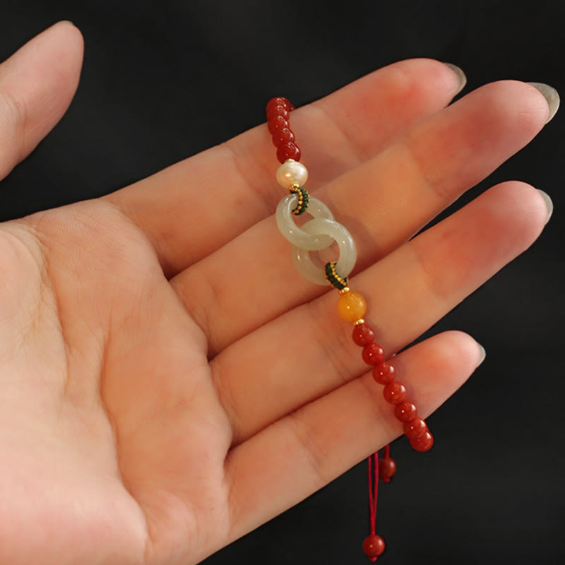 Buddha Stones Natural Red Agate Hetian Jade Double Peace Buckle Confidence Bracelet - image 8